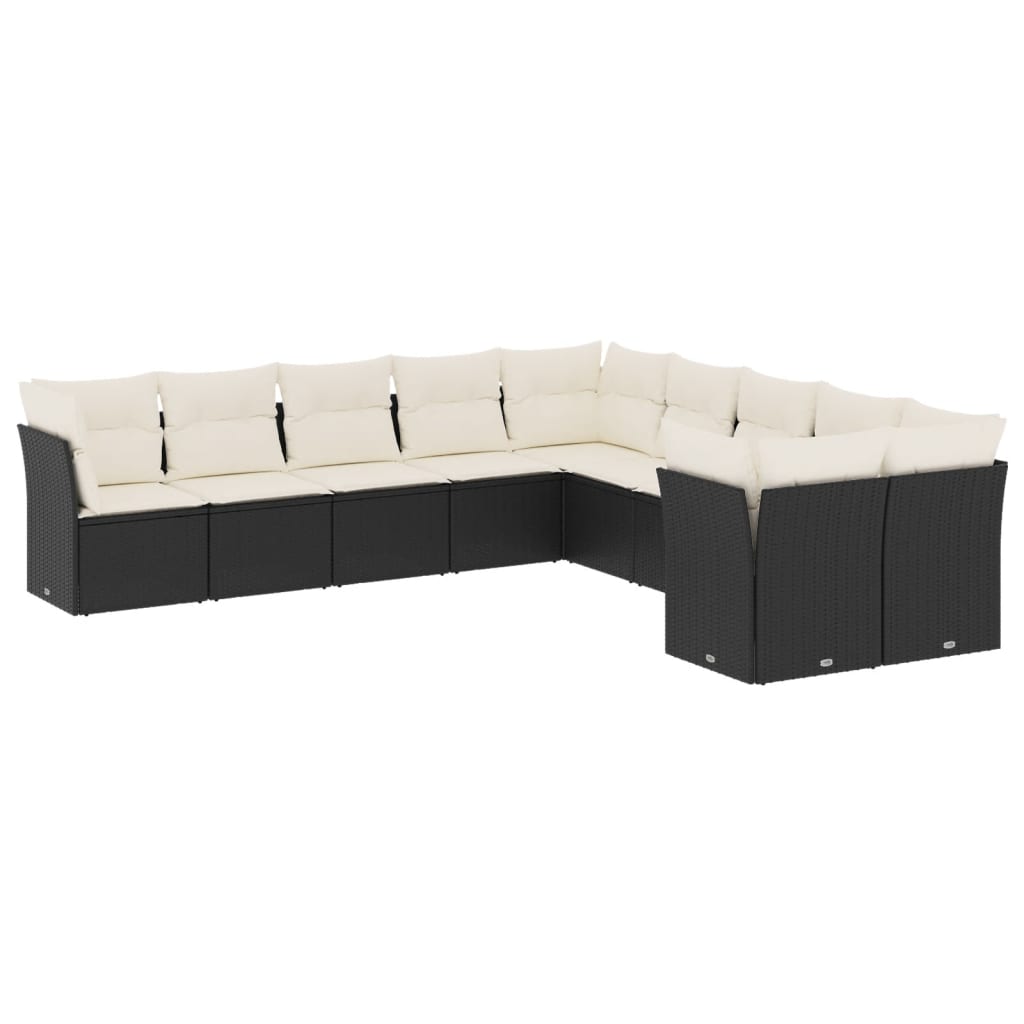 10-delige Loungeset met kussens poly rattan zwart is nu te koop bij PeponiXL, paradijselijk wonen!