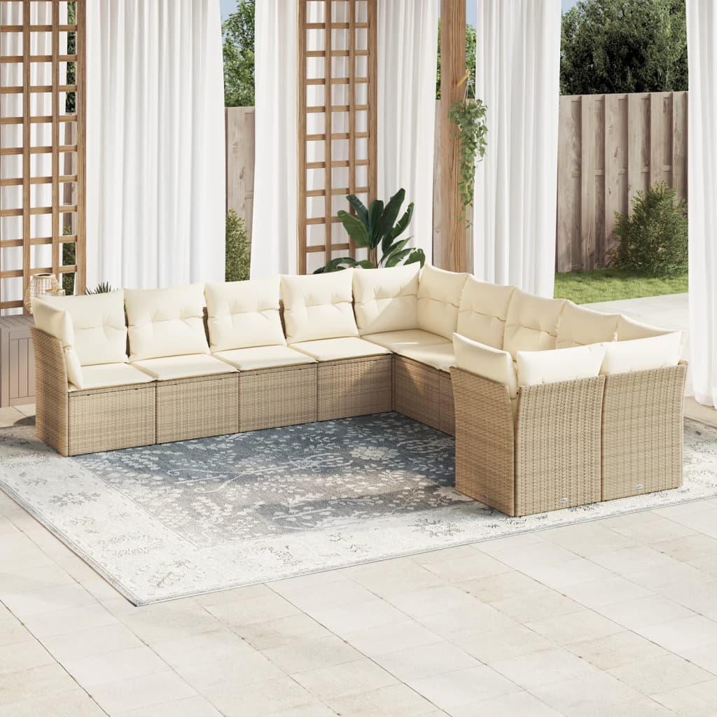 10-delige Loungeset met kussens poly rattan beige is nu te koop bij PeponiXL, paradijselijk wonen!