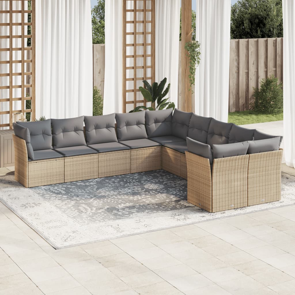 10-delige Loungeset met kussens poly rattan beige is nu te koop bij PeponiXL, paradijselijk wonen!