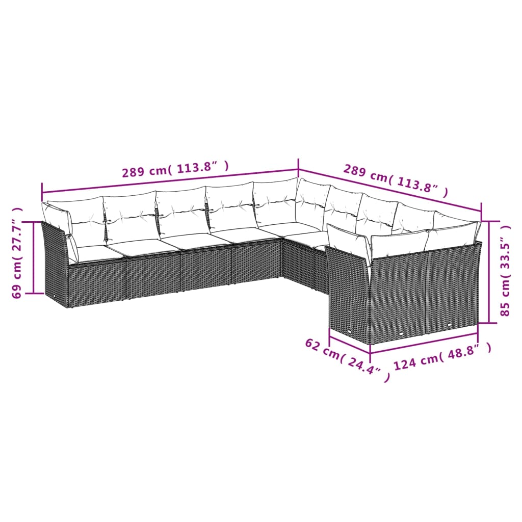 10-delige Loungeset met kussens poly rattan grijs is nu te koop bij PeponiXL, paradijselijk wonen!