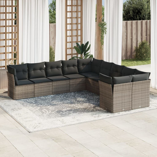 10-delige Loungeset met kussens poly rattan grijs is nu te koop bij PeponiXL, paradijselijk wonen!