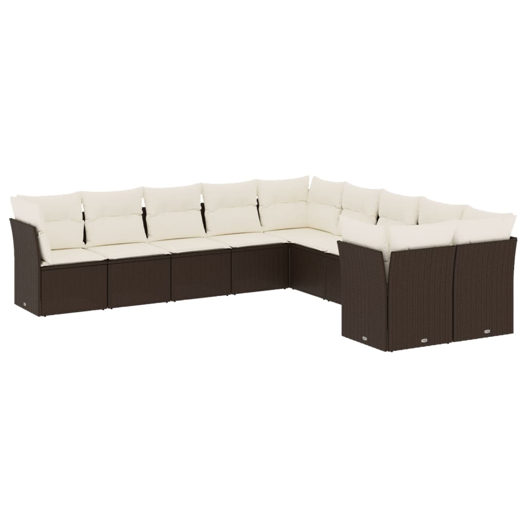 10-delige Loungeset met kussens poly rattan bruin is nu te koop bij PeponiXL, paradijselijk wonen!