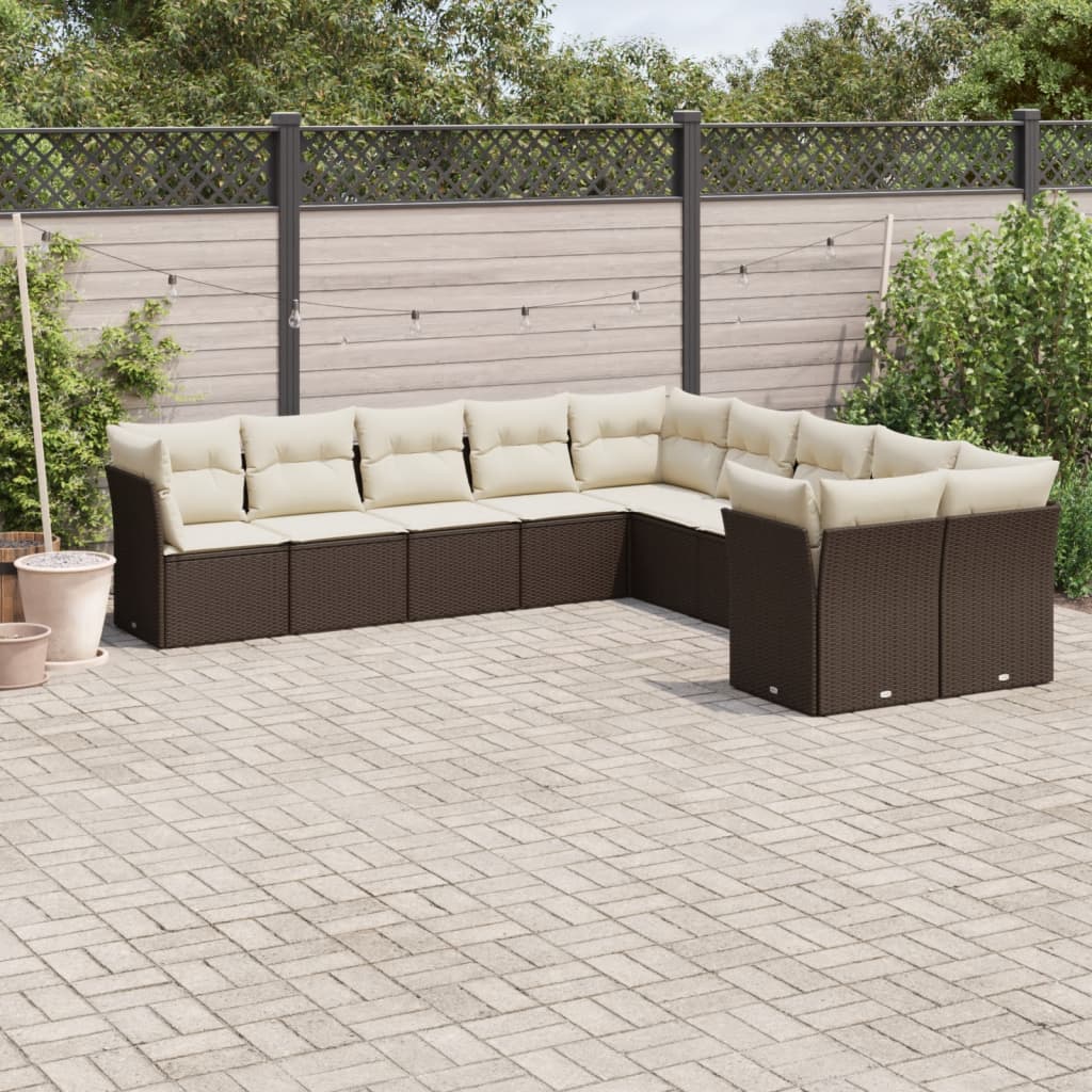 10-delige Loungeset met kussens poly rattan bruin is nu te koop bij PeponiXL, paradijselijk wonen!