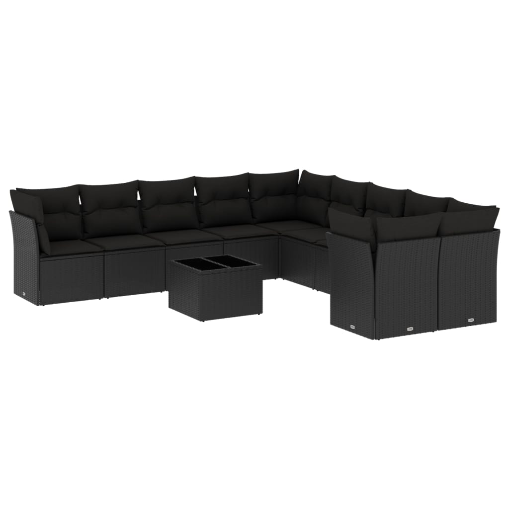 11-delige Loungeset met kussens poly rattan zwart is nu te koop bij PeponiXL, paradijselijk wonen!