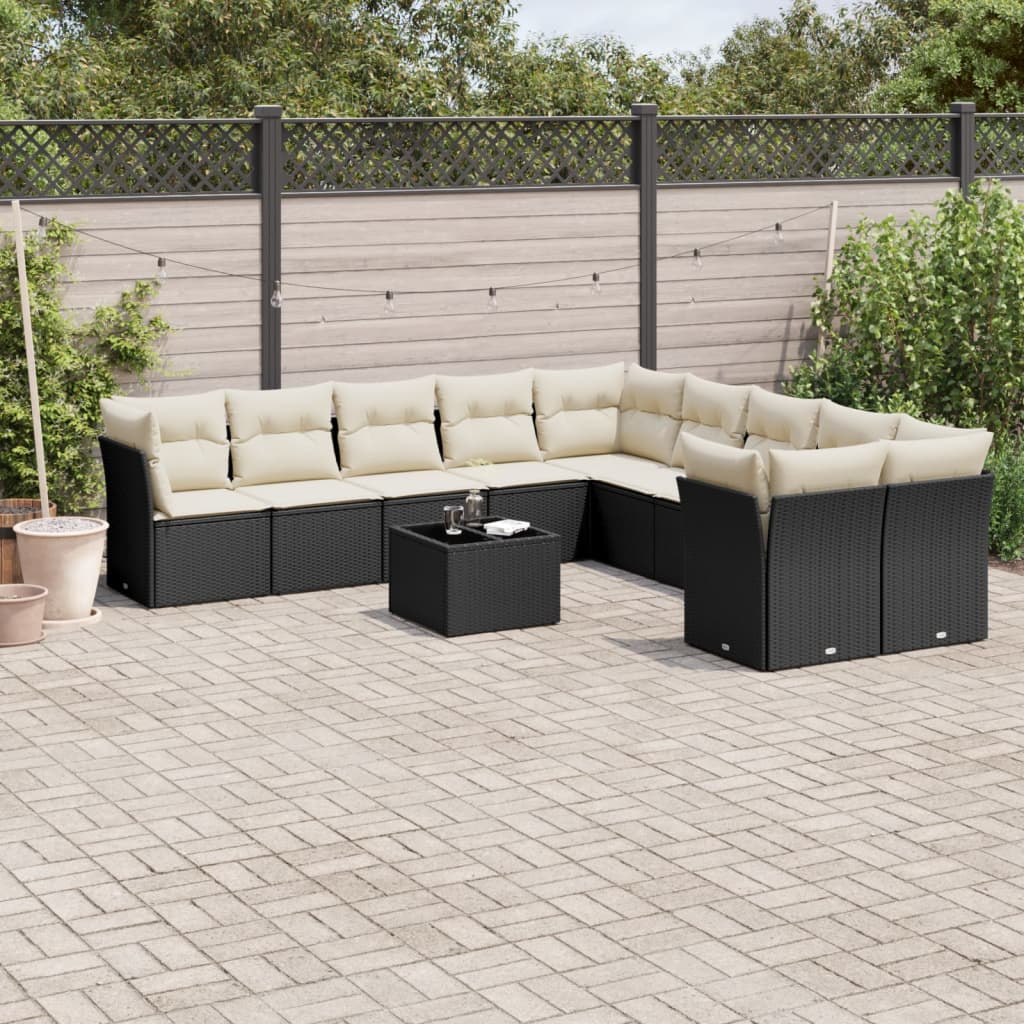 11-delige Loungeset met kussens poly rattan zwart is nu te koop bij PeponiXL, paradijselijk wonen!
