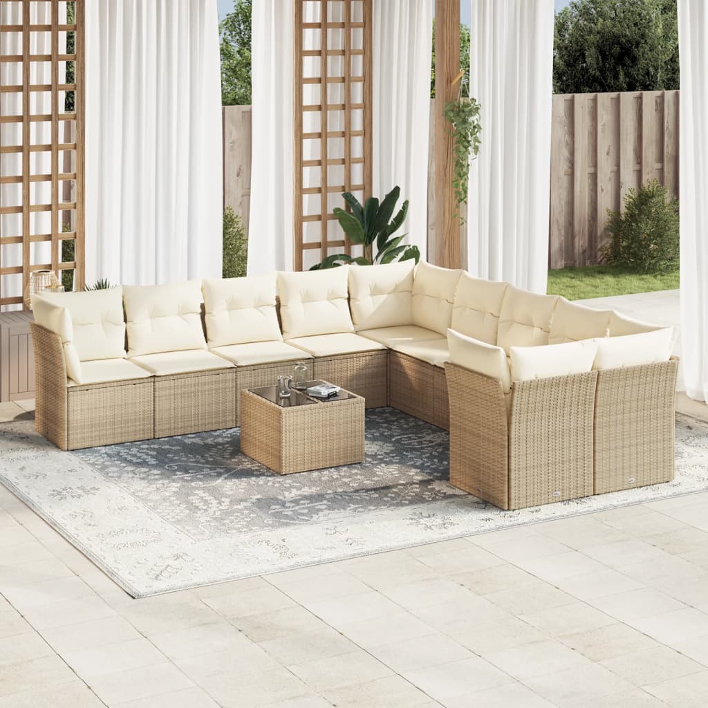11-delige Tuinset met kussens poly rattan beige is nu te koop bij PeponiXL, paradijselijk wonen!