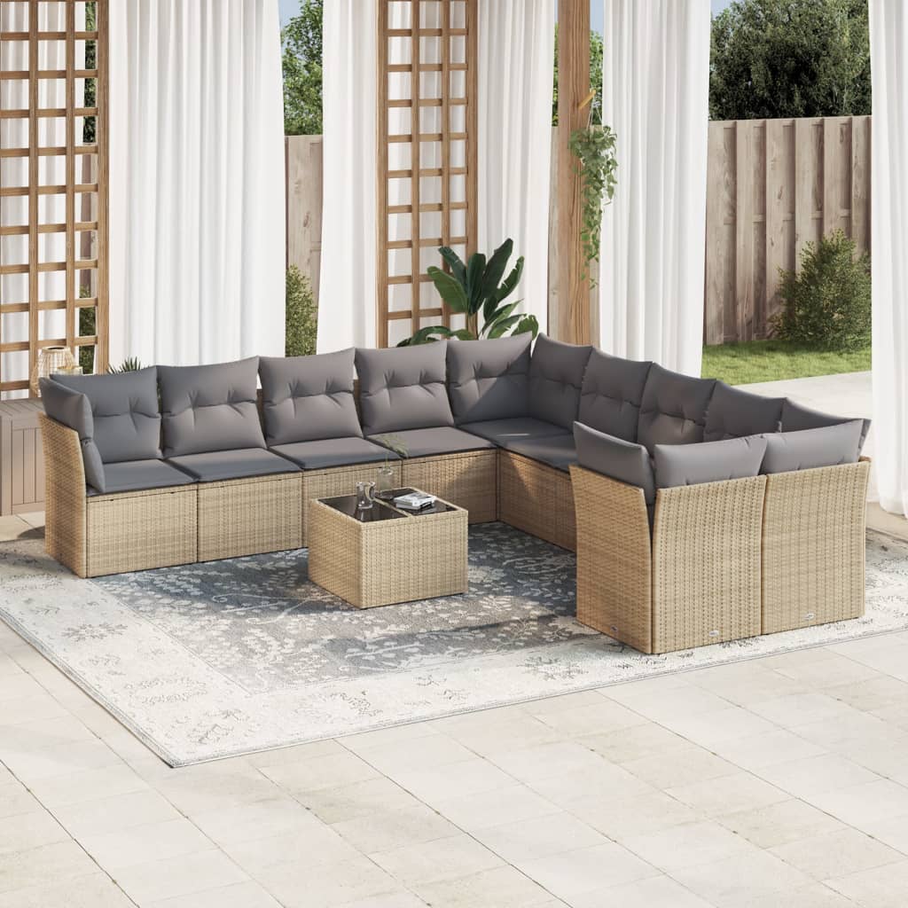 11-delige Tuinset met kussens poly rattan beige is nu te koop bij PeponiXL, paradijselijk wonen!