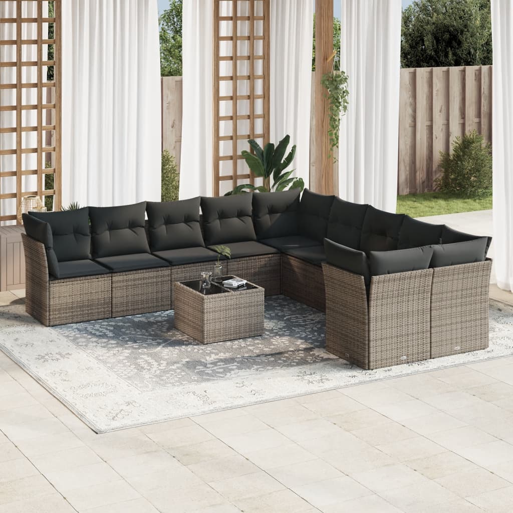 11-delige Loungeset met kussens poly rattan grijs is nu te koop bij PeponiXL, paradijselijk wonen!