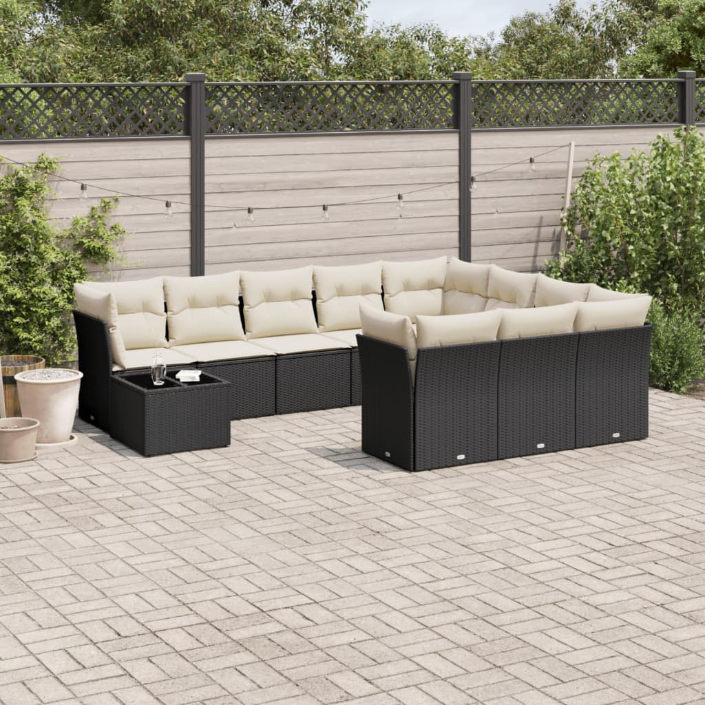 11-delige Loungeset met kussens poly rattan zwart is nu te koop bij PeponiXL, paradijselijk wonen!