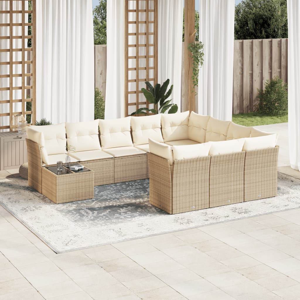 11-delige Tuinset met kussens poly rattan beige is nu te koop bij PeponiXL, paradijselijk wonen!