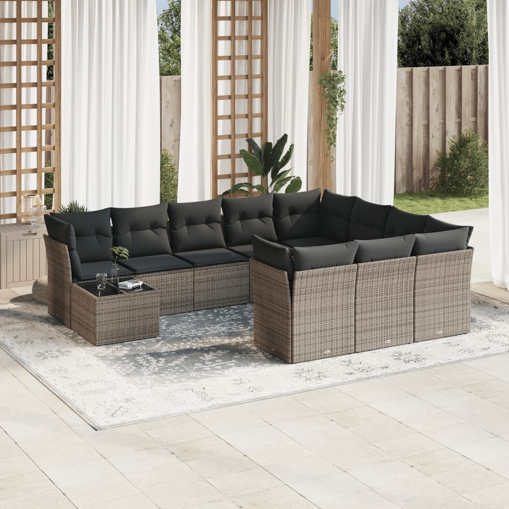 11-delige Loungeset met kussens poly rattan grijs is nu te koop bij PeponiXL, paradijselijk wonen!