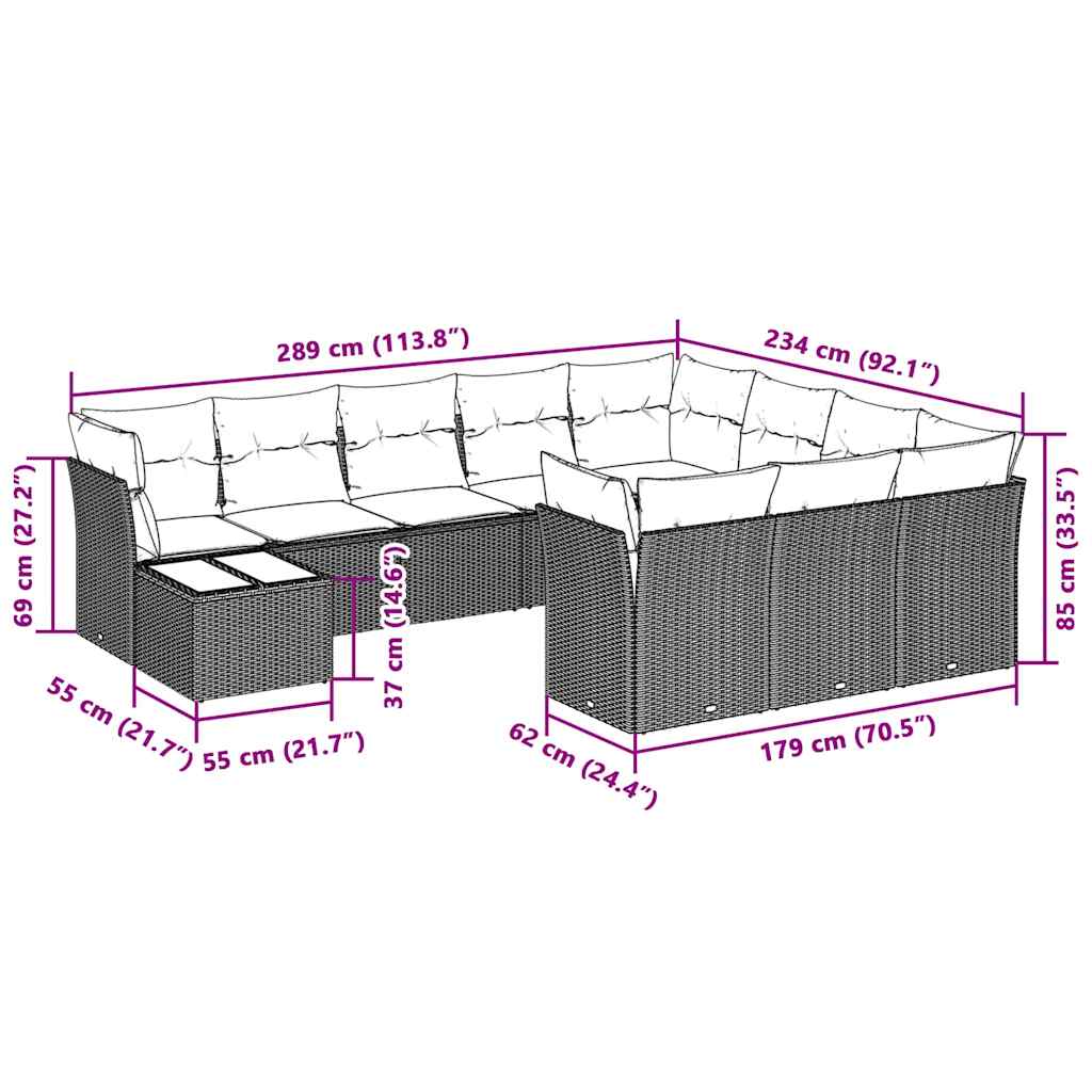 11-delige Loungeset met kussens poly rattan lichtgrijs is nu te koop bij PeponiXL, paradijselijk wonen!
