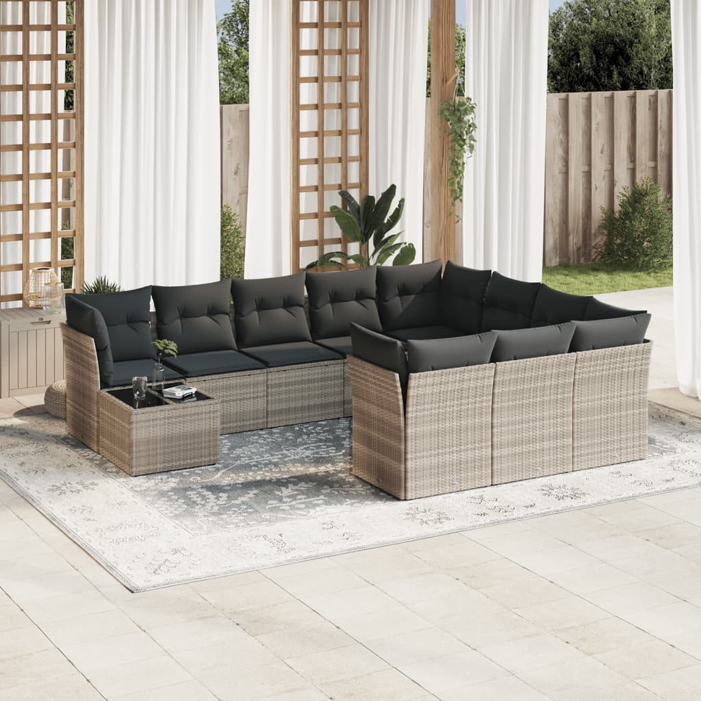 11-delige Loungeset met kussens poly rattan lichtgrijs is nu te koop bij PeponiXL, paradijselijk wonen!