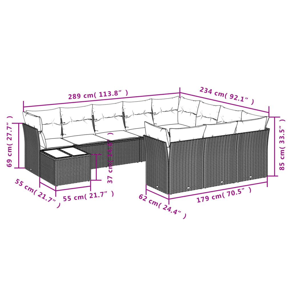 11-delige Loungeset met kussens poly rattan bruin is nu te koop bij PeponiXL, paradijselijk wonen!
