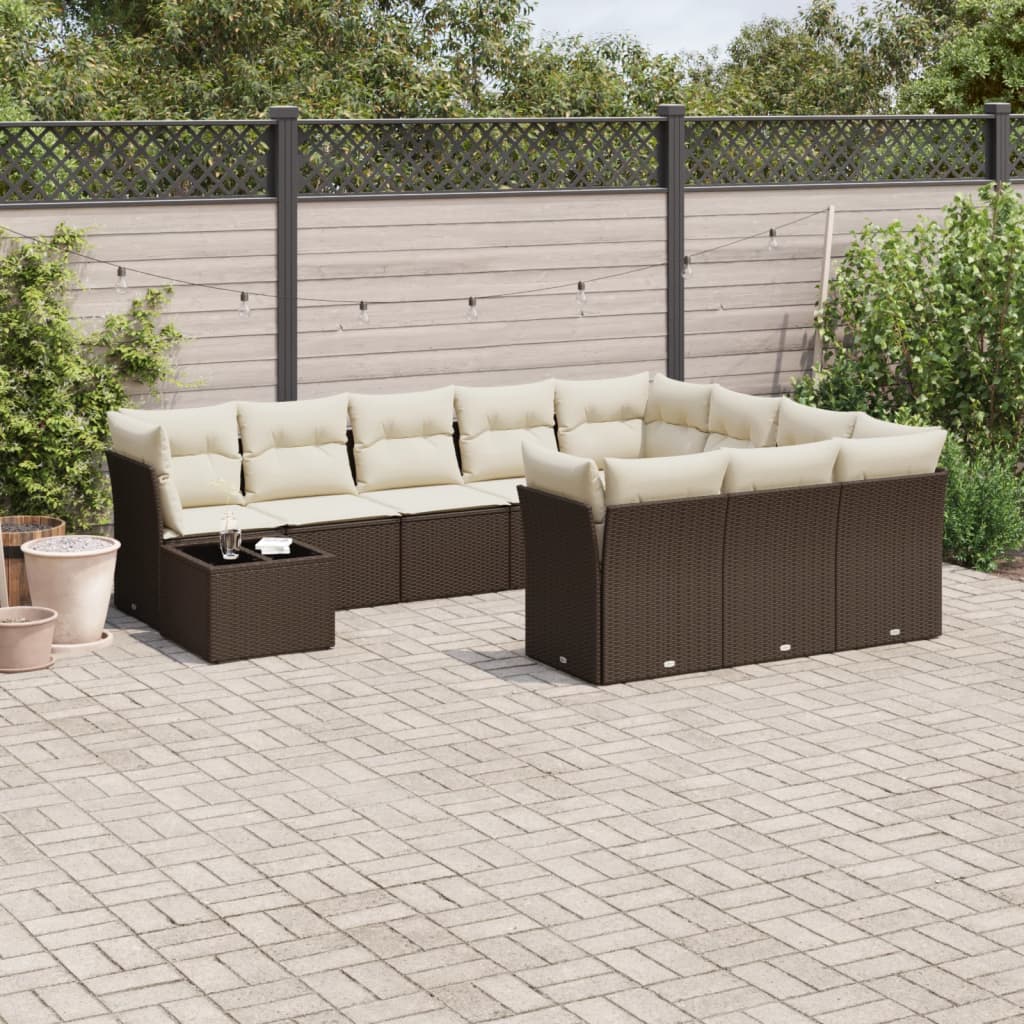 11-delige Loungeset met kussens poly rattan bruin is nu te koop bij PeponiXL, paradijselijk wonen!