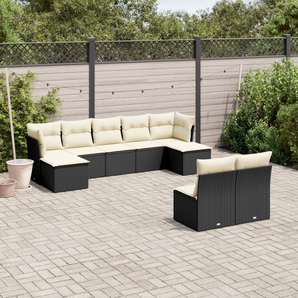 9-delige Loungeset met kussens poly rattan zwart is nu te koop bij PeponiXL, paradijselijk wonen!