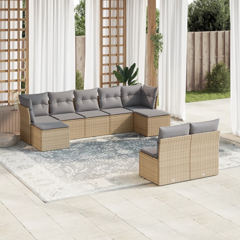 9-delige Loungeset met kussens poly rattan beige is nu te koop bij PeponiXL, paradijselijk wonen!