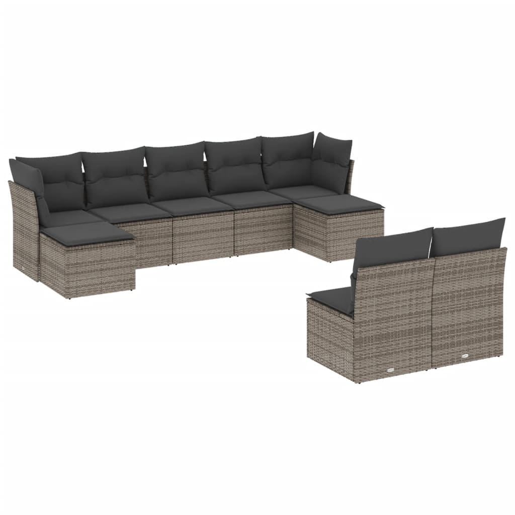 9-delige Loungeset met kussens poly rattan grijs is nu te koop bij PeponiXL, paradijselijk wonen!