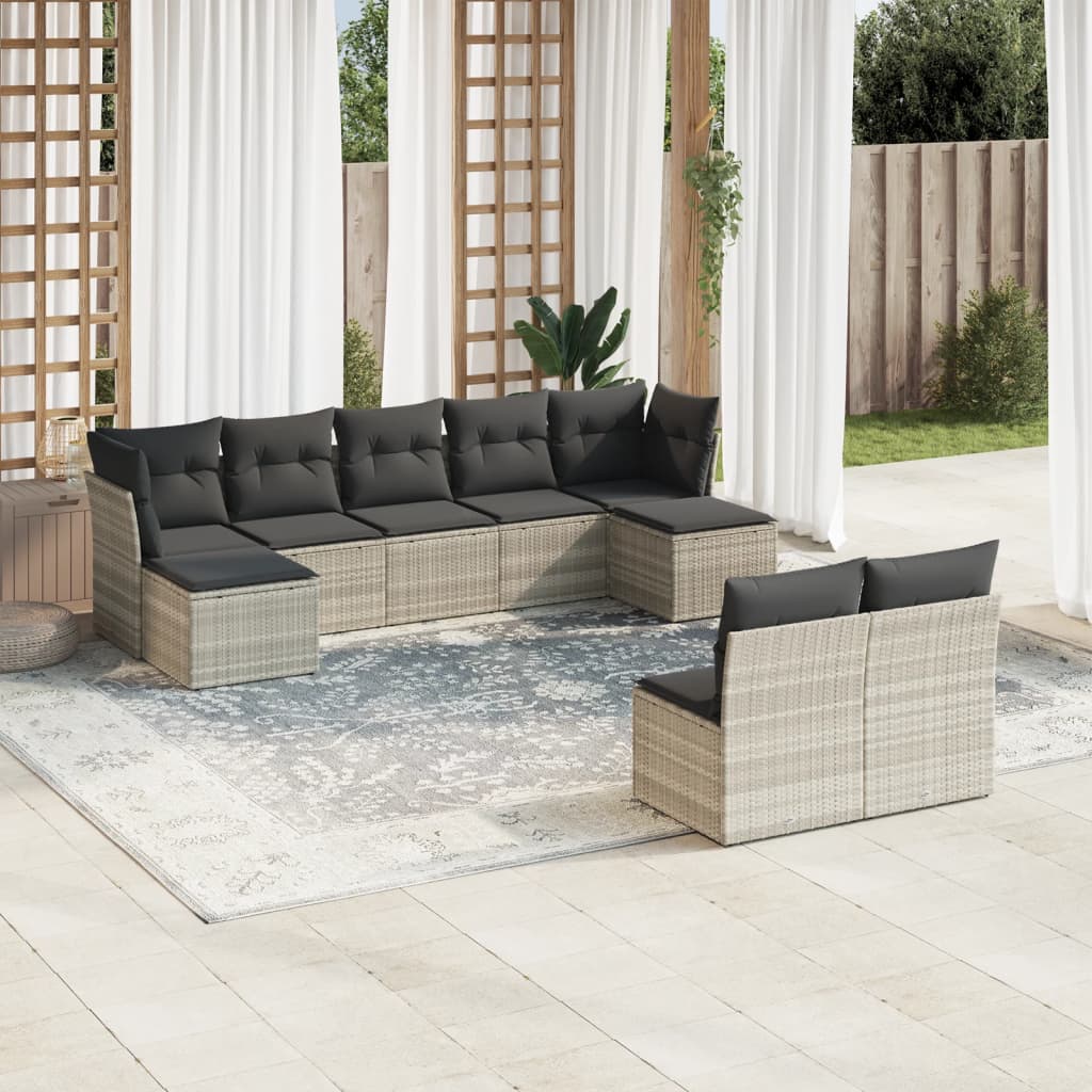 9-delige Loungeset met kussens poly rattan lichtgrijs is nu te koop bij PeponiXL, paradijselijk wonen!