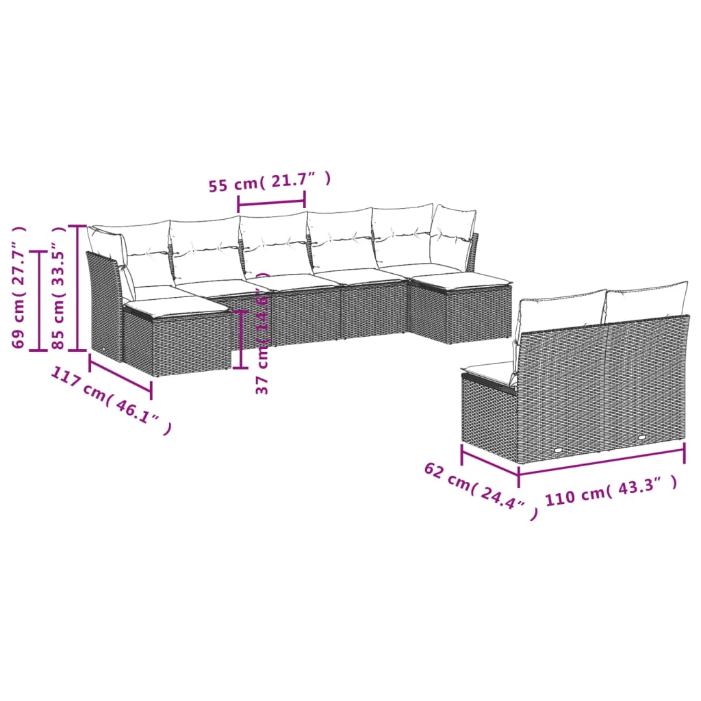 9-delige Loungeset met kussens poly rattan bruin is nu te koop bij PeponiXL, paradijselijk wonen!