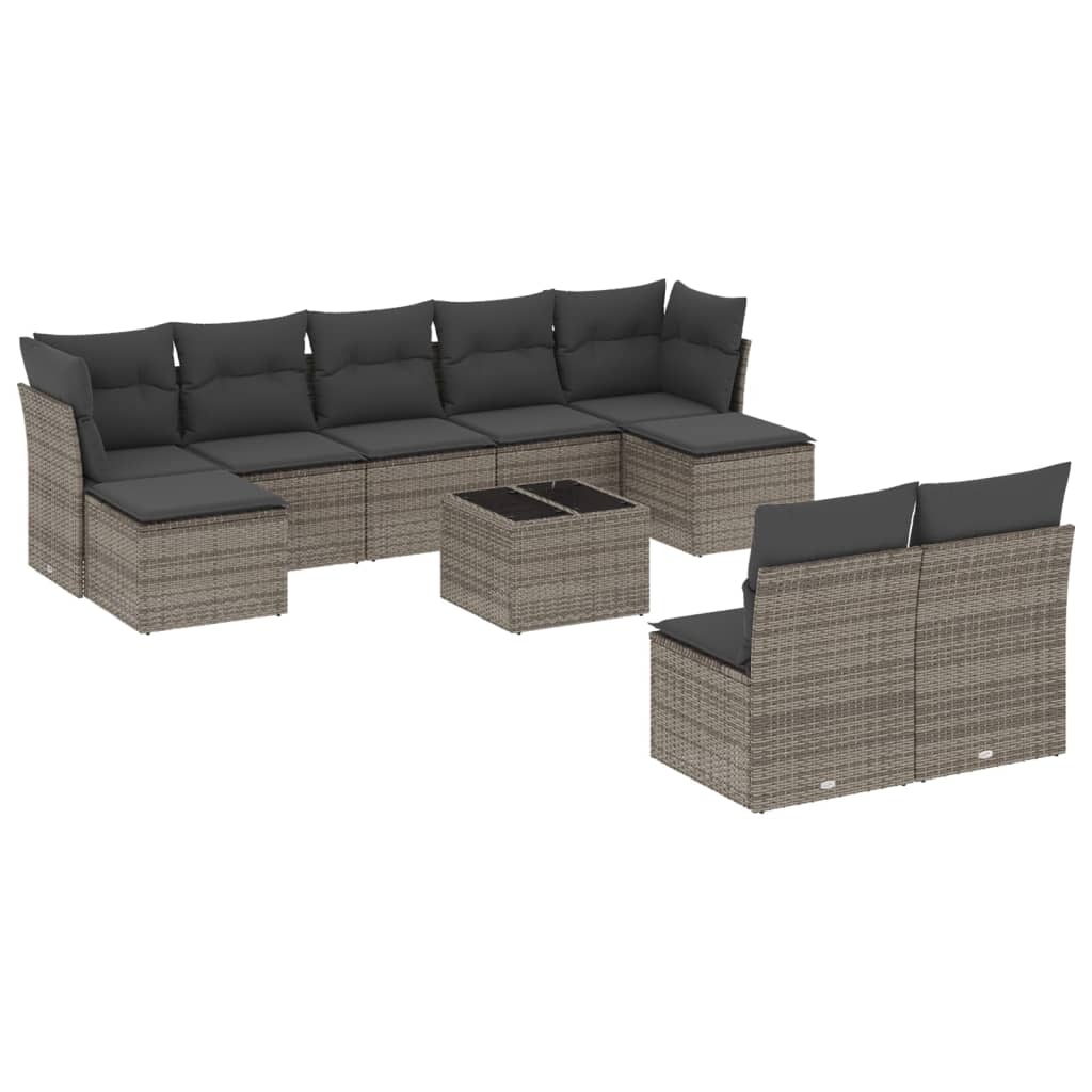 10-delige Loungeset met kussens poly rattan grijs is nu te koop bij PeponiXL, paradijselijk wonen!