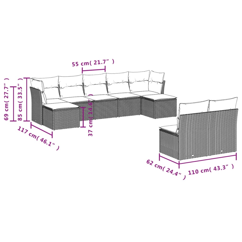 10-delige Loungeset met kussens poly rattan grijs is nu te koop bij PeponiXL, paradijselijk wonen!