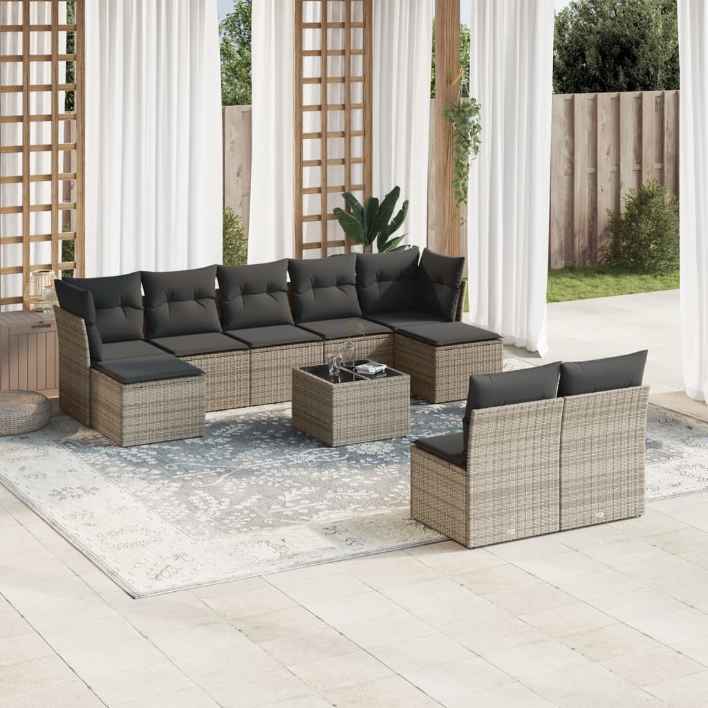 10-delige Loungeset met kussens poly rattan grijs is nu te koop bij PeponiXL, paradijselijk wonen!
