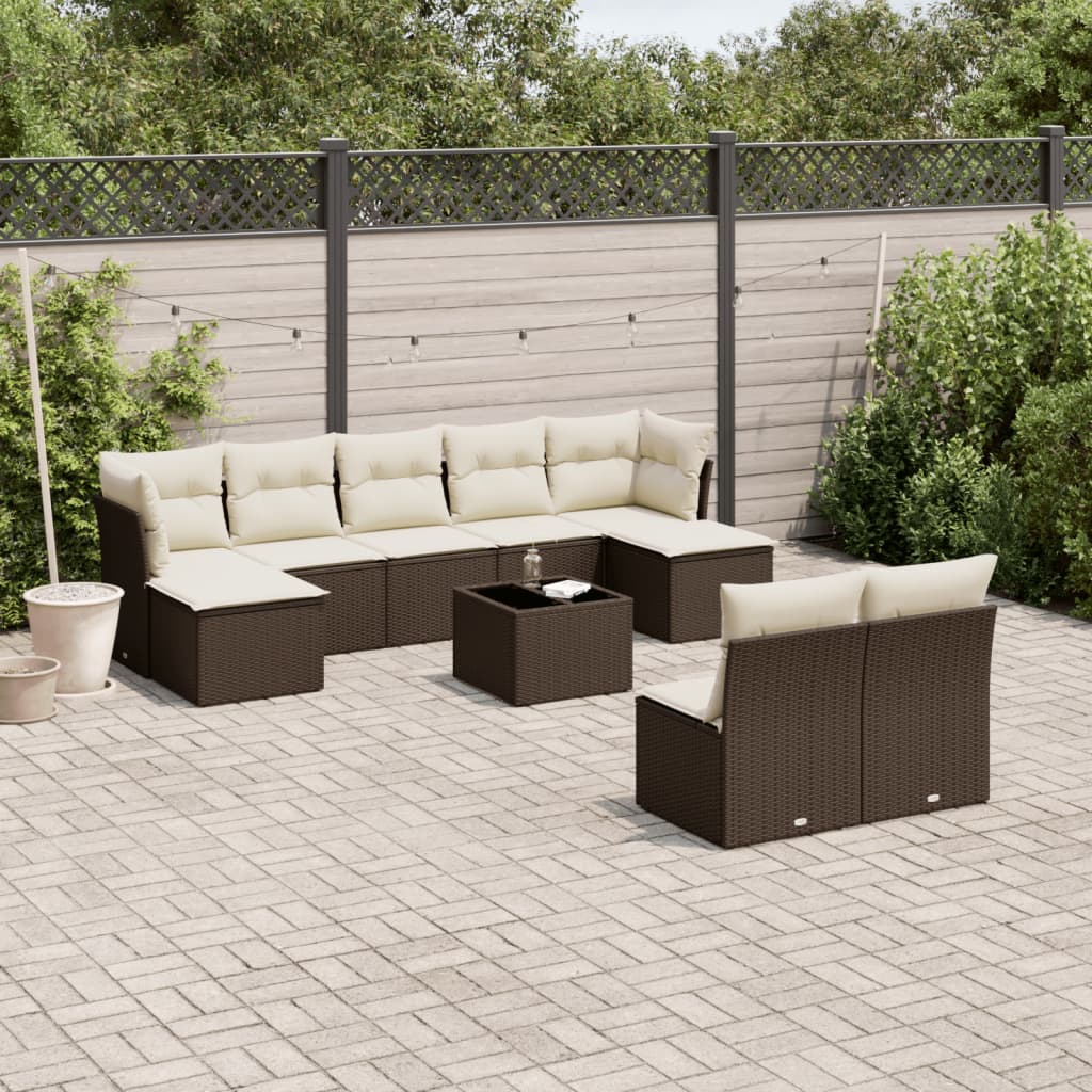10-delige Loungeset met kussens poly rattan bruin is nu te koop bij PeponiXL, paradijselijk wonen!