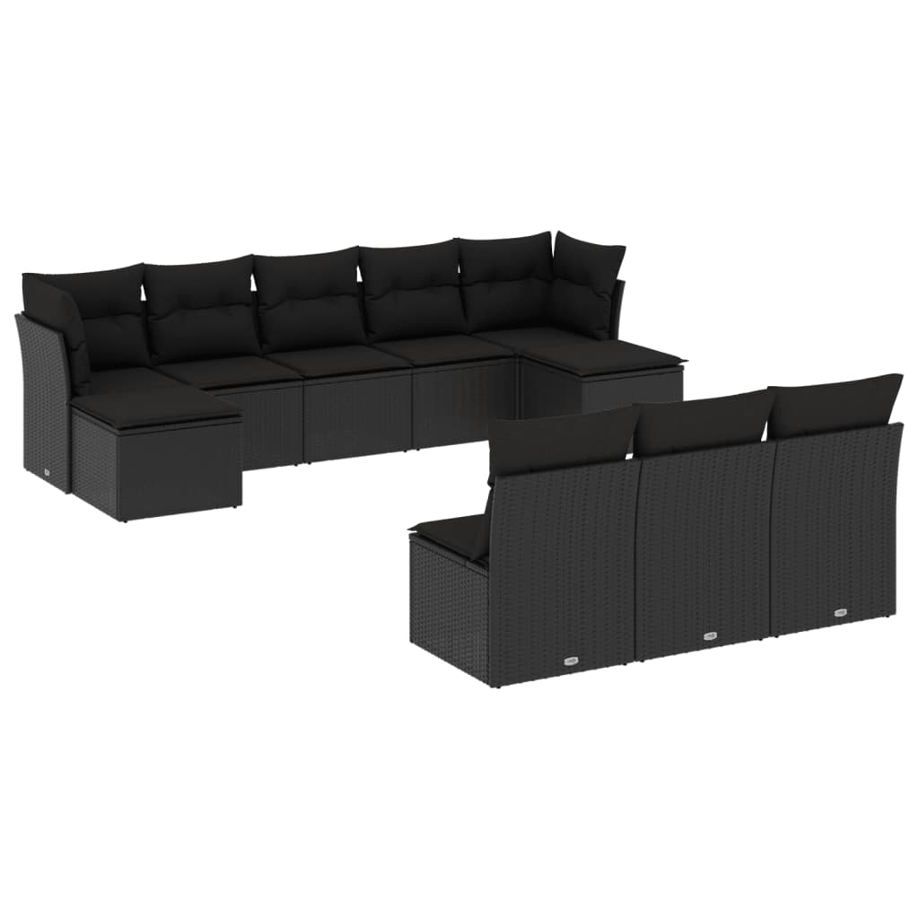 10-delige Loungeset met kussens poly rattan zwart is nu te koop bij PeponiXL, paradijselijk wonen!