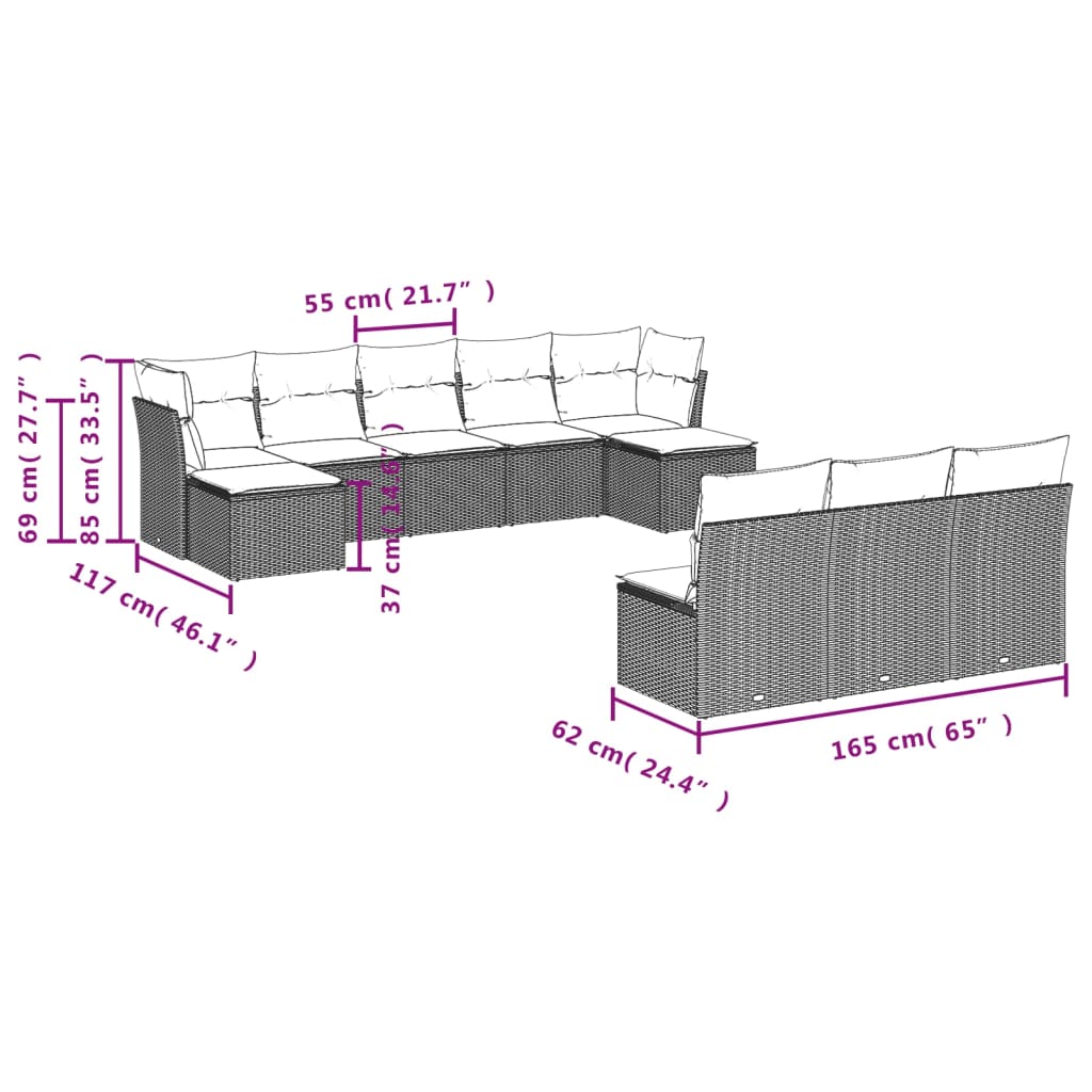 10-delige Loungeset met kussens poly rattan zwart is nu te koop bij PeponiXL, paradijselijk wonen!