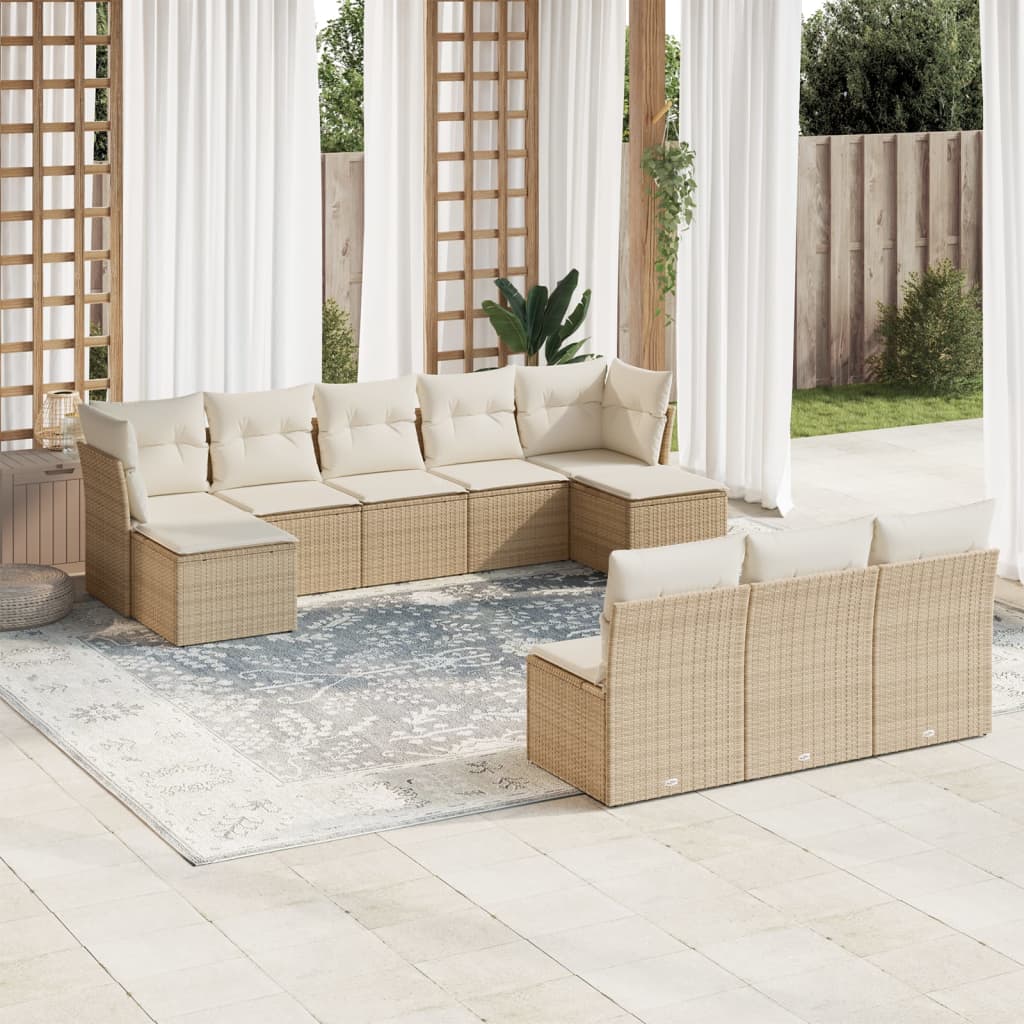 10-delige Loungeset met kussens poly rattan beige is nu te koop bij PeponiXL, paradijselijk wonen!