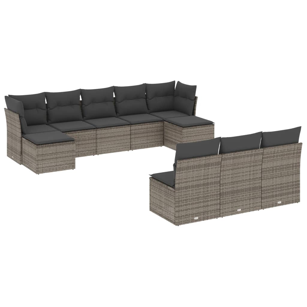 10-delige Loungeset met kussens poly rattan grijs is nu te koop bij PeponiXL, paradijselijk wonen!