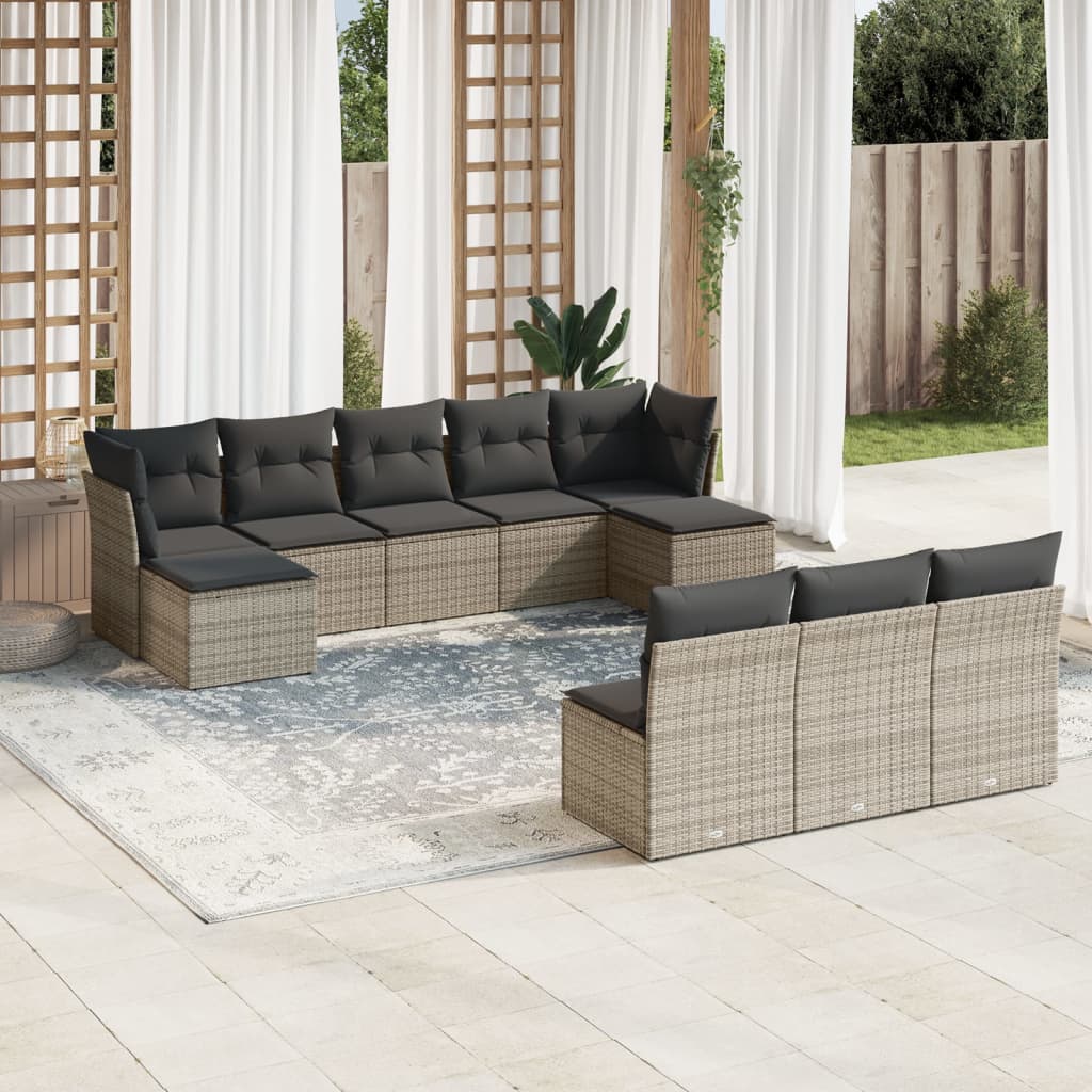 10-delige Loungeset met kussens poly rattan grijs is nu te koop bij PeponiXL, paradijselijk wonen!
