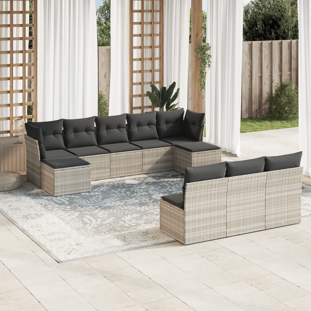 10-delige Loungeset met kussens poly rattan lichtgrijs is nu te koop bij PeponiXL, paradijselijk wonen!