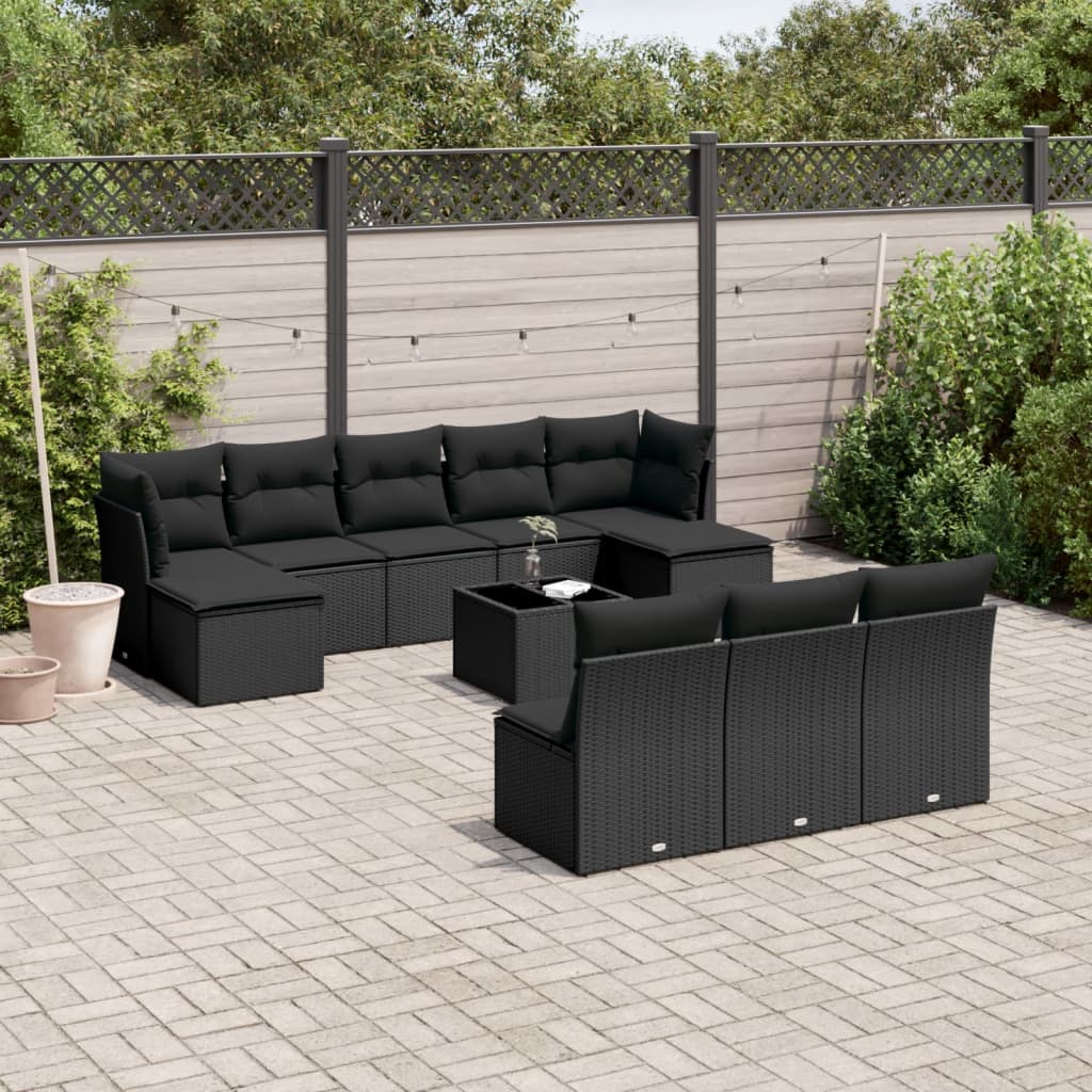 11-delige Loungeset met kussens poly rattan zwart is nu te koop bij PeponiXL, paradijselijk wonen!
