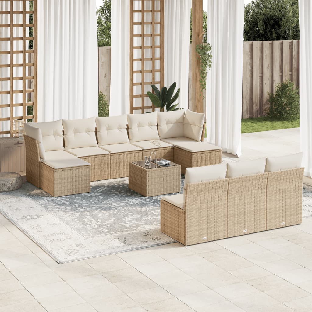 11-delige Tuinset met kussens poly rattan beige is nu te koop bij PeponiXL, paradijselijk wonen!