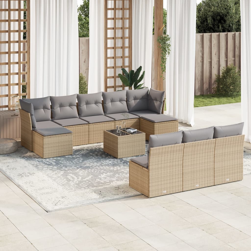 11-delige Tuinset met kussens poly rattan beige is nu te koop bij PeponiXL, paradijselijk wonen!