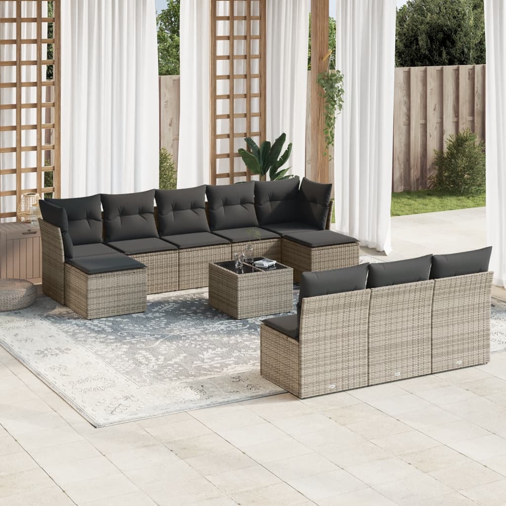 11-delige Loungeset met kussens poly rattan grijs is nu te koop bij PeponiXL, paradijselijk wonen!