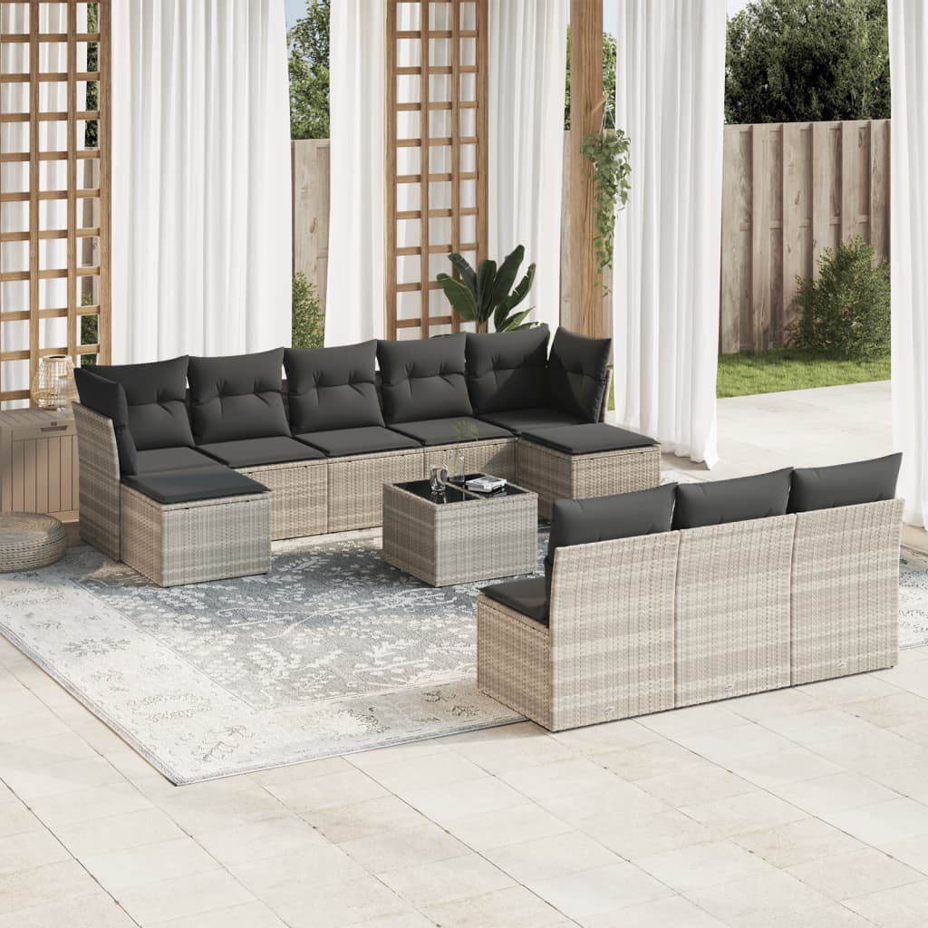 11-delige Loungeset met kussens poly rattan lichtgrijs is nu te koop bij PeponiXL, paradijselijk wonen!