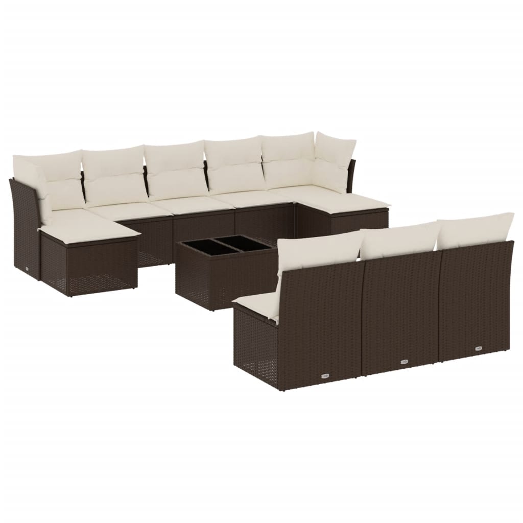 11-delige Loungeset met kussens poly rattan bruin is nu te koop bij PeponiXL, paradijselijk wonen!