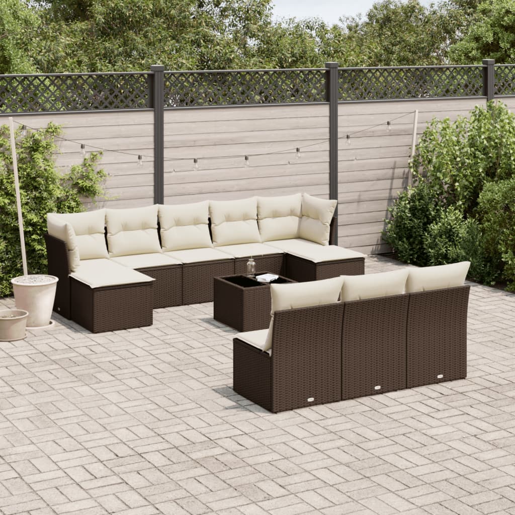 11-delige Loungeset met kussens poly rattan bruin is nu te koop bij PeponiXL, paradijselijk wonen!