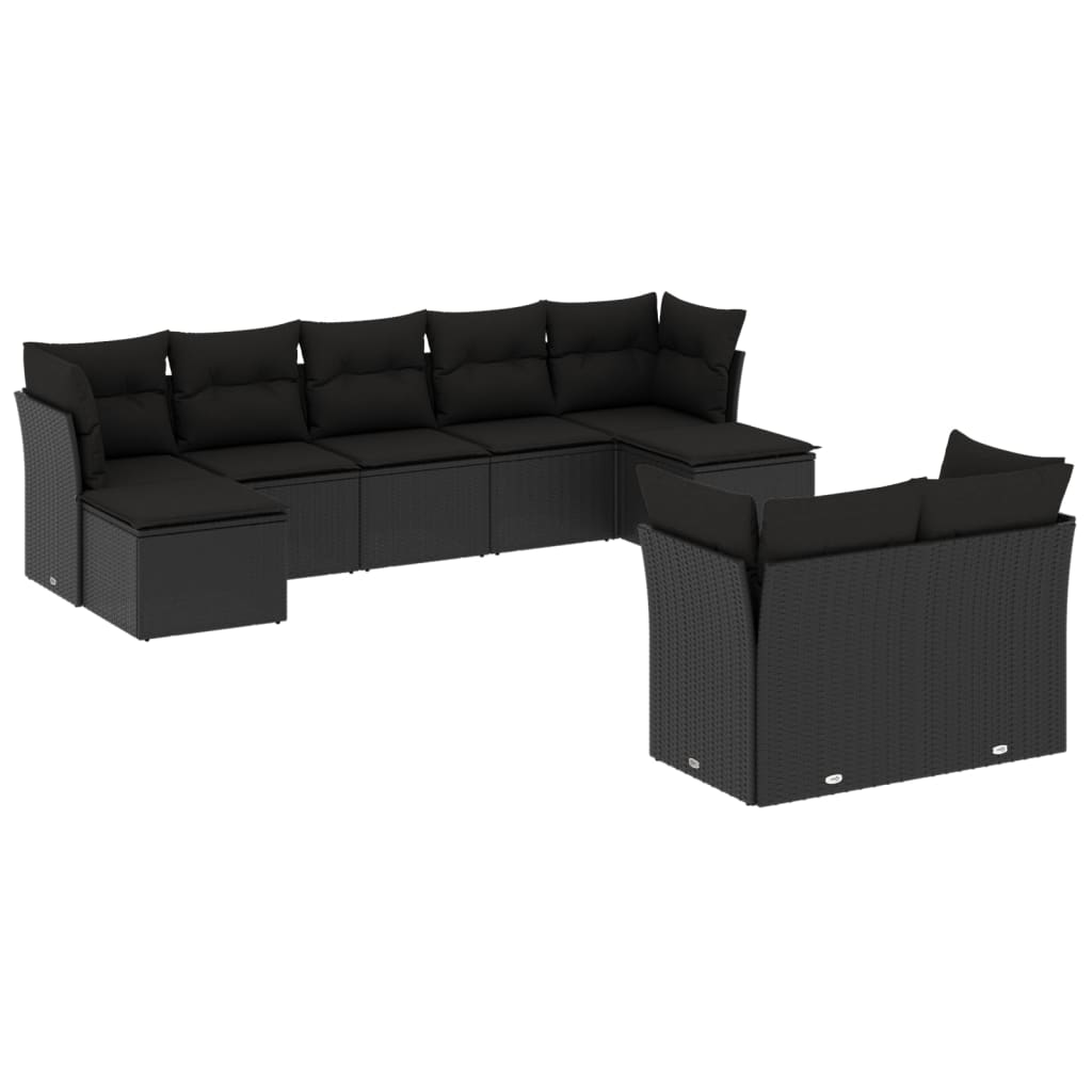 9-delige Loungeset met kussens poly rattan zwart is nu te koop bij PeponiXL, paradijselijk wonen!