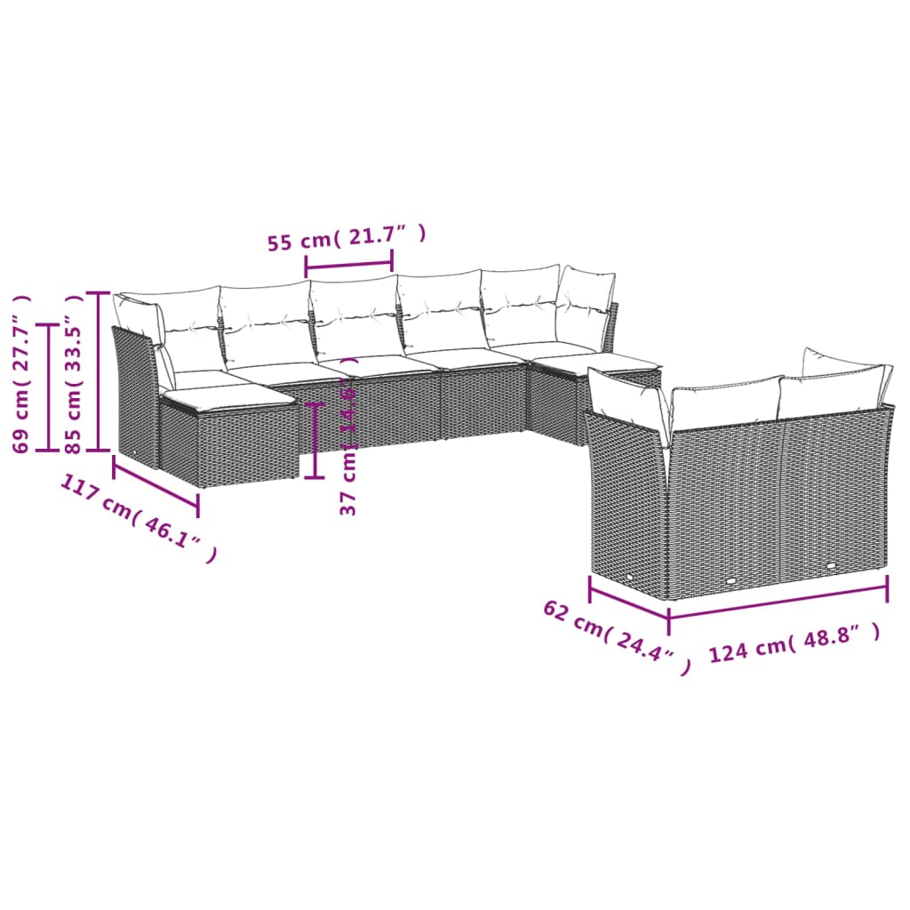 9-delige Loungeset met kussens poly rattan zwart is nu te koop bij PeponiXL, paradijselijk wonen!