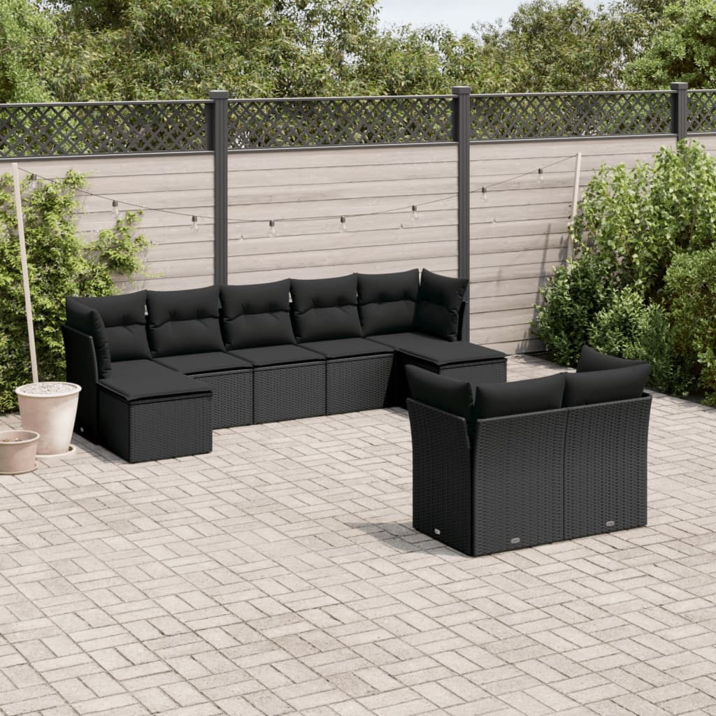 9-delige Loungeset met kussens poly rattan zwart is nu te koop bij PeponiXL, paradijselijk wonen!