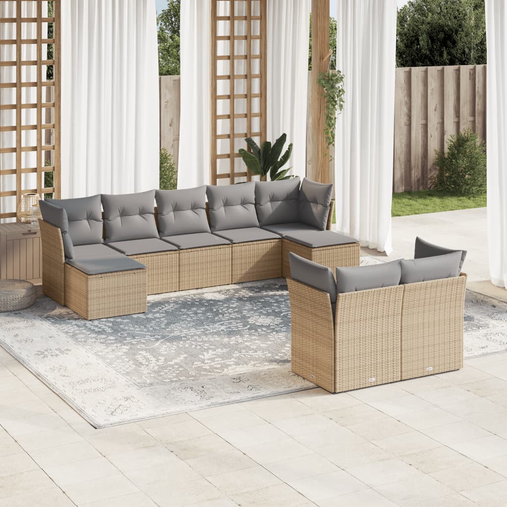 9-delige Loungeset met kussens poly rattan beige is nu te koop bij PeponiXL, paradijselijk wonen!