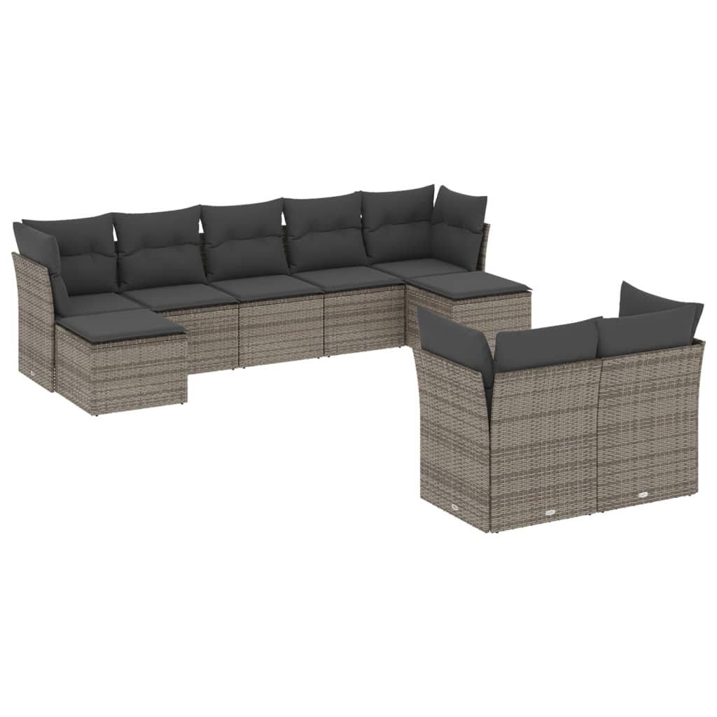 9-delige Loungeset met kussens poly rattan grijs is nu te koop bij PeponiXL, paradijselijk wonen!