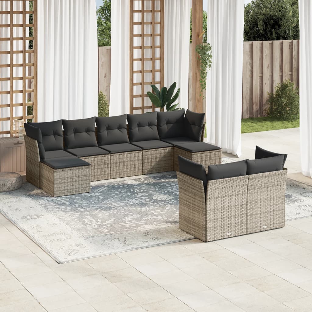 9-delige Loungeset met kussens poly rattan grijs is nu te koop bij PeponiXL, paradijselijk wonen!