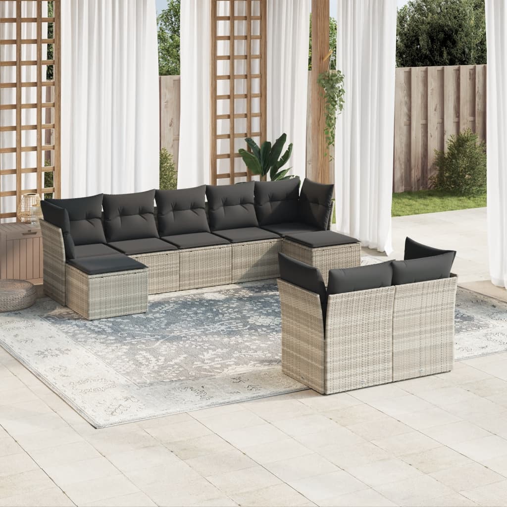9-delige Loungeset met kussens poly rattan lichtgrijs is nu te koop bij PeponiXL, paradijselijk wonen!