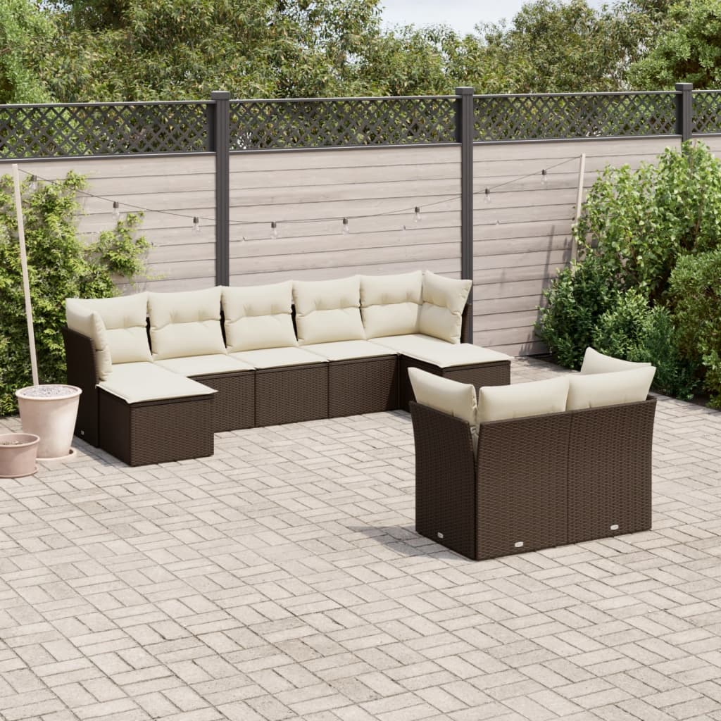 9-delige Loungeset met kussens poly rattan bruin is nu te koop bij PeponiXL, paradijselijk wonen!