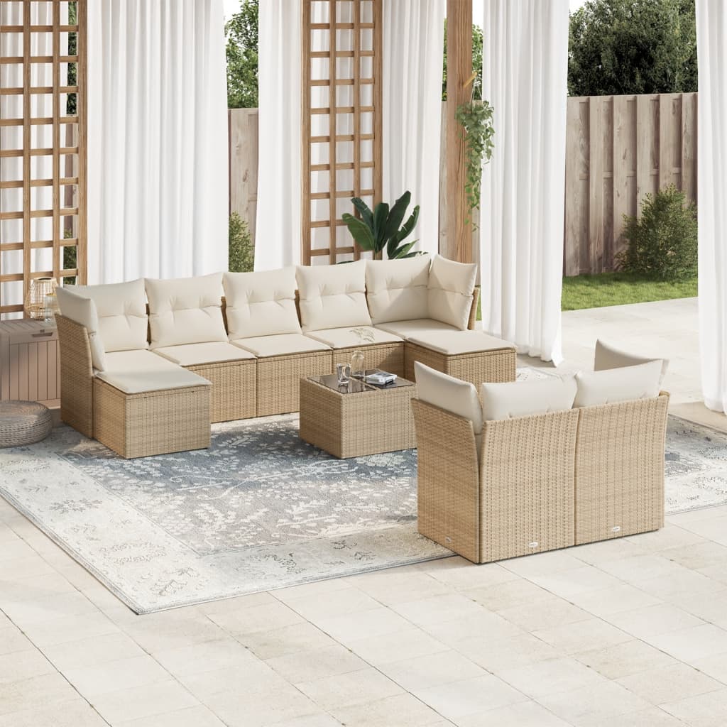 10-delige Loungeset met kussens poly rattan beige is nu te koop bij PeponiXL, paradijselijk wonen!